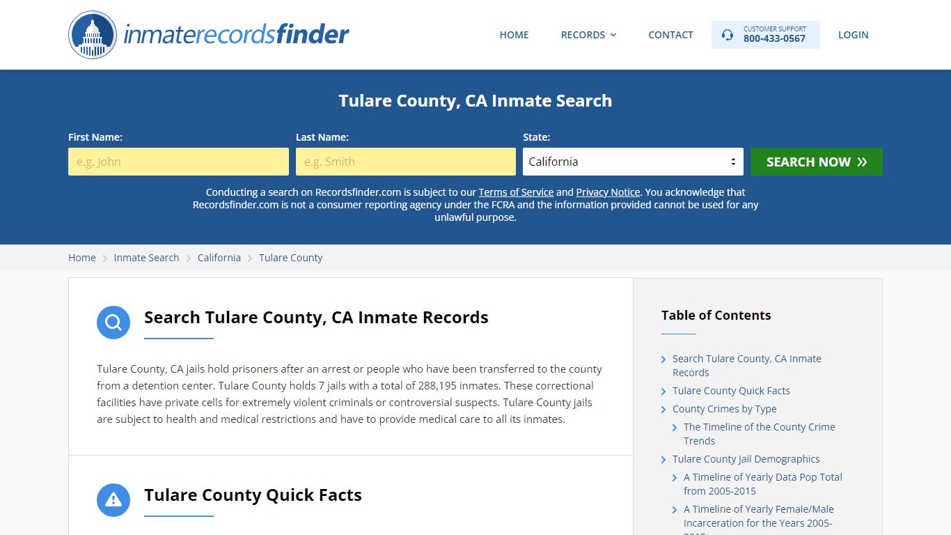 Tulare County, CA Inmate Lookup & Jail Records Online - Recordsfinder.com
